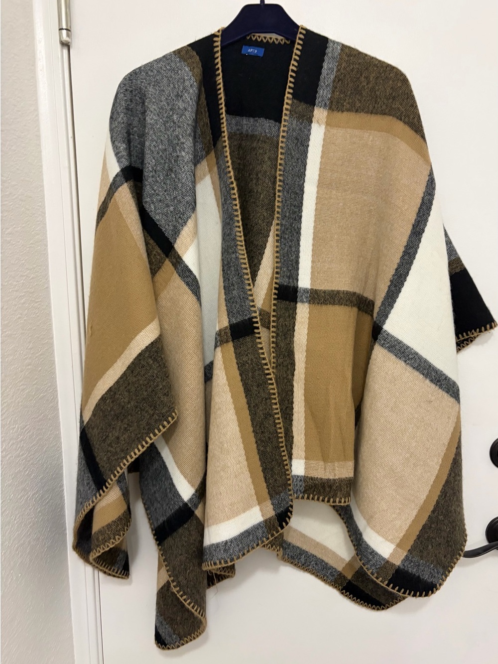 Apt. 9 Plaid Open-Front Cape in Beige, Gray & Black